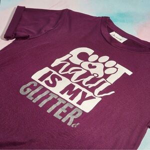 Cat Hair Is My Glitter Purple Tshirt Small Cat Lady NEVER WORN